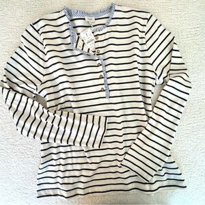 J Crew NWT Striped Ruffle-Collar Button Henley L